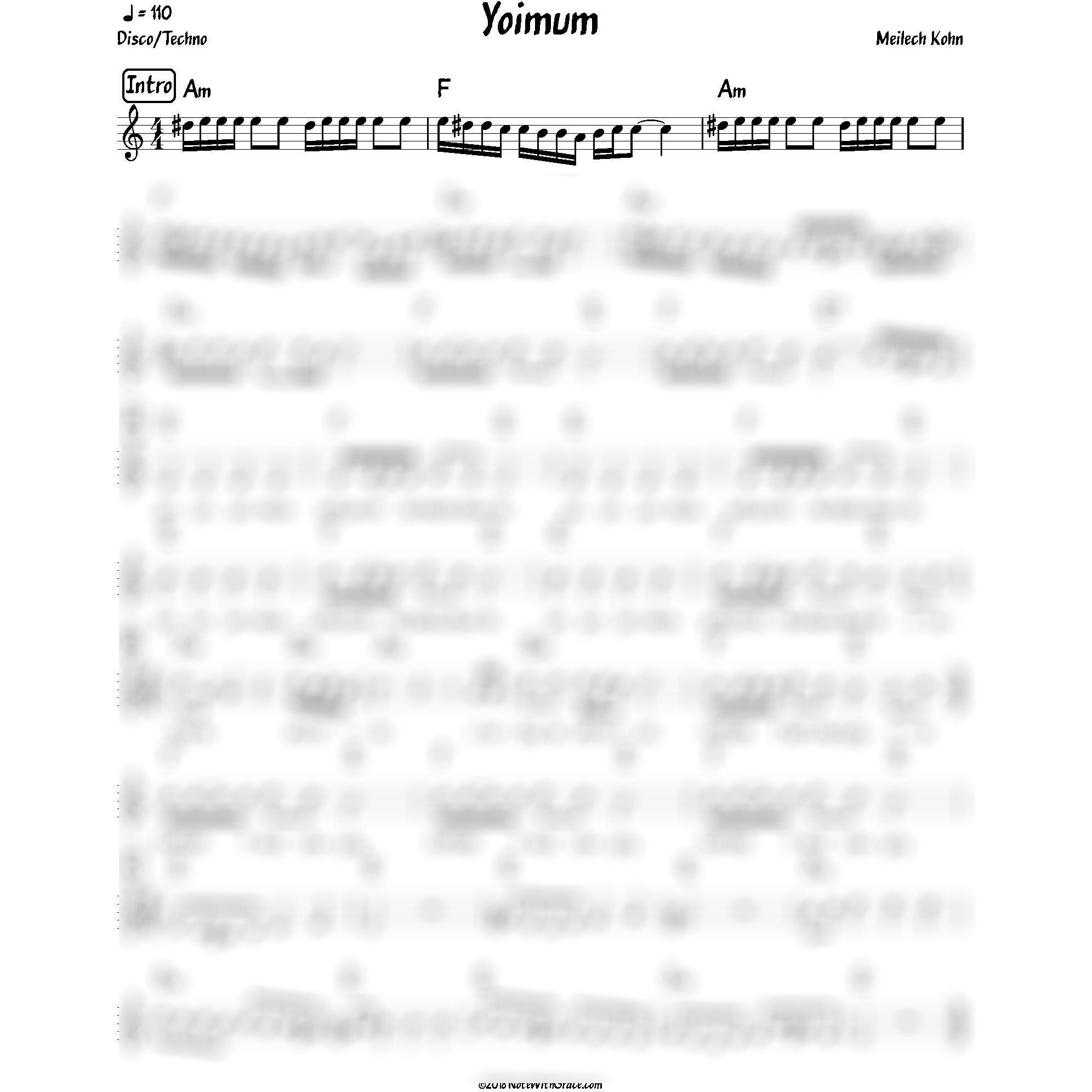 Yoimum Lead Sheet (Meilech Kohn) Album: Yeder Einer-Sheet music-NoteWithGrace.com