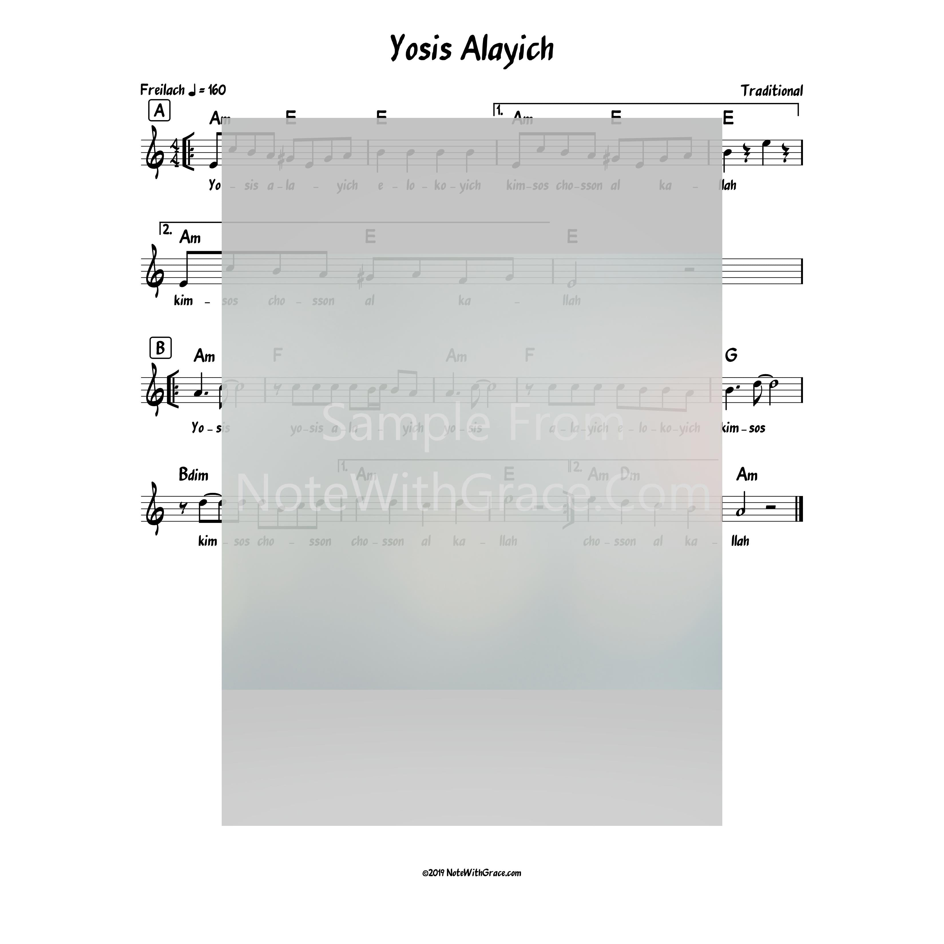 Yosis Alayich Lead Sheet (Traditional)-Sheet music-NoteWithGrace.com