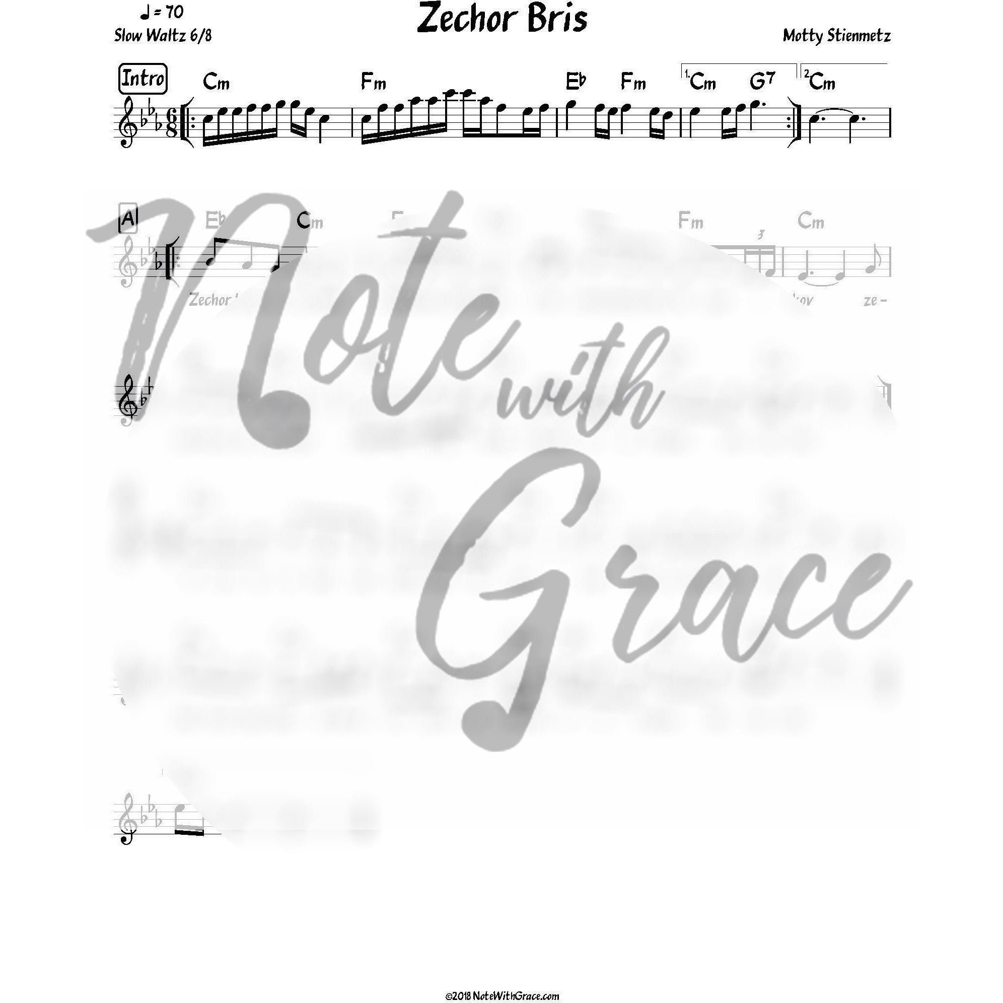 Zechor Bris Lead Sheet (Motty Steinmetz) Album: Haneshama Bekirbi-Sheet music-NoteWithGrace.com